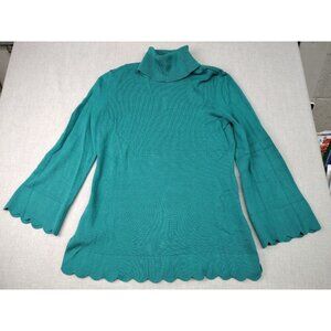 Isaac Mizrahi Live Women's Turquoise Turtleneck Sweater Bell Sleeve Scalloped XS